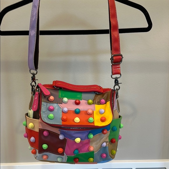 Les Boerlb Handbags - NWOT Red and Purple Shoulder Bags with Playful Patterns